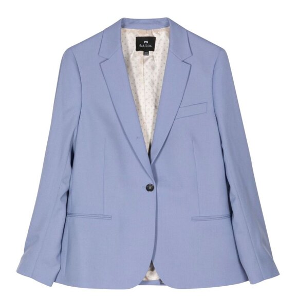 NWOT PAUL SMITH Single Breasted Wool Blazer 42 6 One Button Jacket Light Blue - Picture 2 of 6
